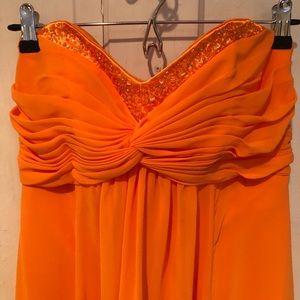 Strapless Davids Bridal Tangerine Bridesmaid Dress